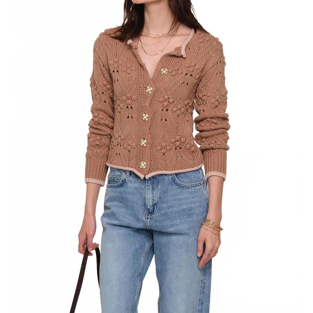 Heartloom Taupe Crochet Button-Up Cardigan